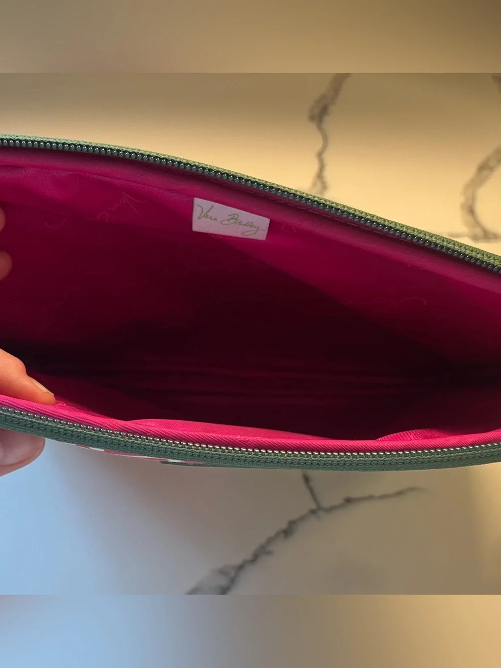 Vera Bradley Green Floral Pouch with Pink & Lime Accents